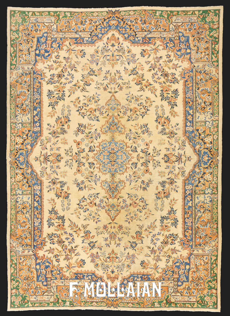 Tapis Kerman Couleur Beige/Bleu n°:88097563